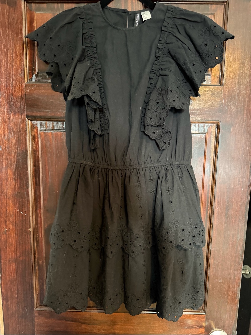 H&M Black Eyelet Ruffle Mini Dress